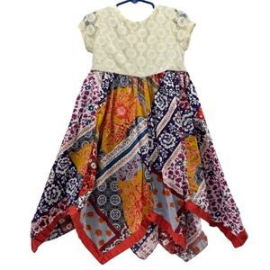 Blueberi Boulevard Girls Handkerchief Dress Sz 6 Patchwork Floral Lace Boho Cute